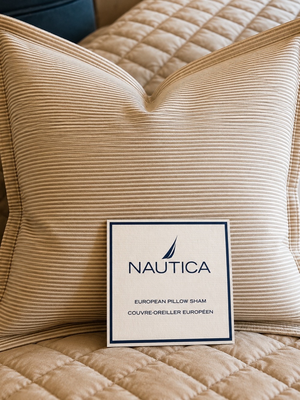 Nautica European Euro Sham Pair NWT Coastal Stripe Beige Neutral Bedding